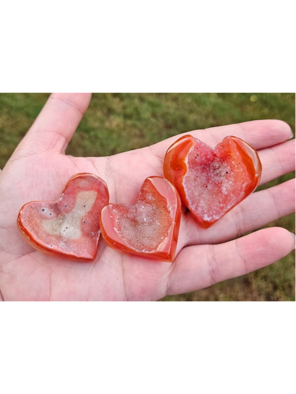 3 druzy carnelian heart bundle
